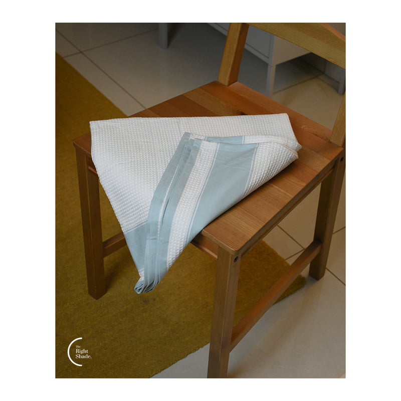 Cotton Handloom bath towel - White with teal side strip