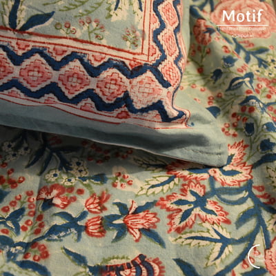 Motif Hand Block Print Cotton Bedsheet - Garden Palette Motif Hand Block Print Cotton Bedsheet - Garden Palette