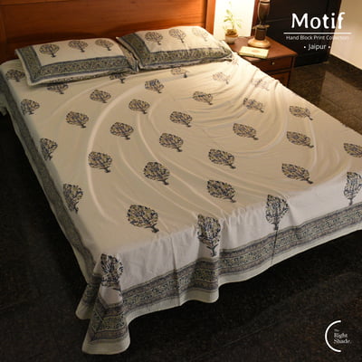 Motif Hand Block Print Cotton Bedsheet - Tree of life