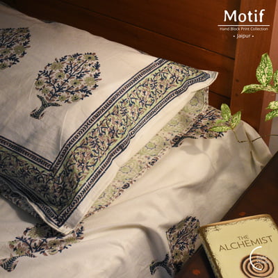 Motif Hand Block Print Cotton Bedsheet - Tree of life