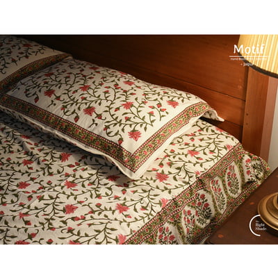 Motif Hand Block Print Cotton Bedsheet - Rosy Climber (90x108)
