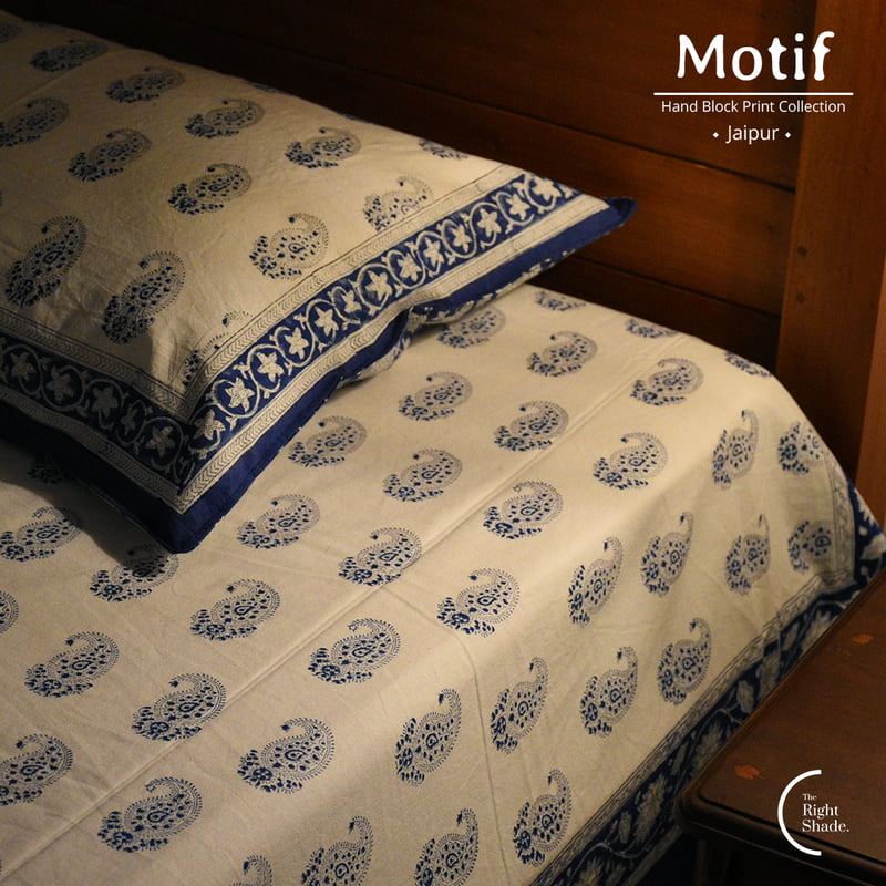 Motif Hand Block Print Cotton Bedsheet - Mango (60x90)