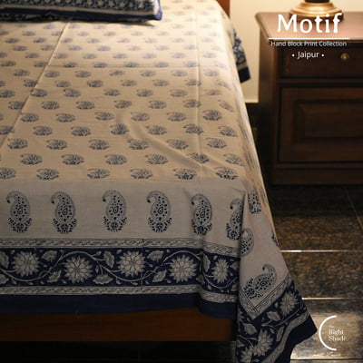 Motif Hand Block Print Cotton Bedsheet - Mango (60x90)