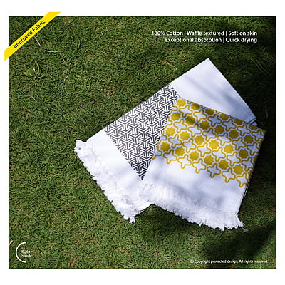 Cotton Waffle Bath Towel (New) - Grand Cast Pack Yellow Grey (Pack of 2)