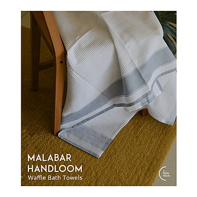 Cotton Handloom bath towel - White with teal side strip