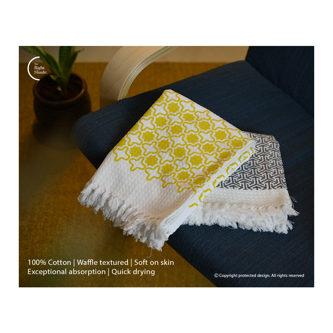 Cotton Waffle Bath Towel (New) - Grand Cast Pack Yellow Grey (Pack of 2)