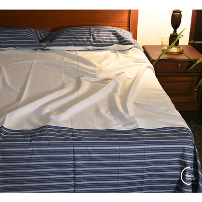 Cotton Bedsheet - White Dark Blue Stripes