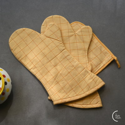 Oven Mitts & Pot Holder - Yellow Checks